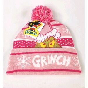 NEW Grinch Beanie stocking Hat One Size Fits Most Dr. Seuss Adult Size Pink  Pom